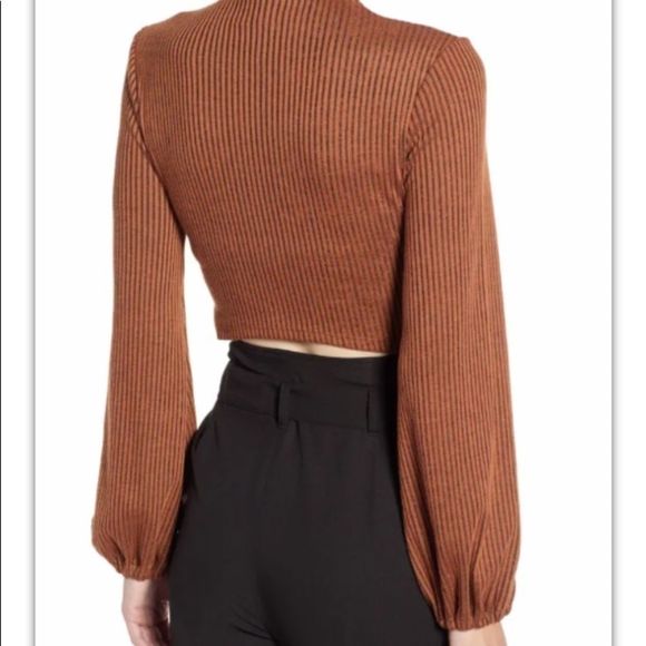 Mimi chica puff sleeve rib crop brown top Size Large 8953 Pullover Casual - Picture 5 of 11